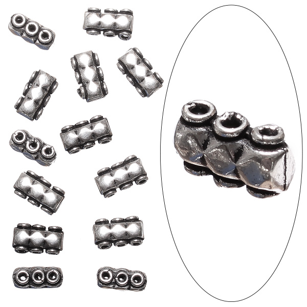 Разделитель, 11.5*6*5мм, Индия, гладкие бочонки, на 3 отверстия ...