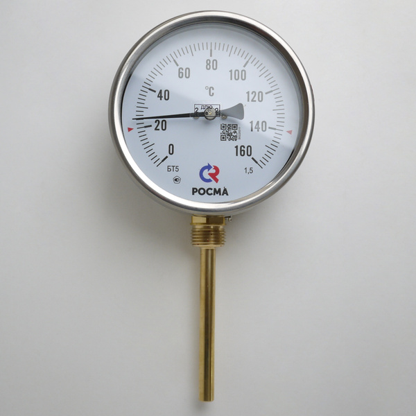 Термометр биметаллический РОСМА (БТ-52.211) D100 L100 G 1/2" (0-160С ...