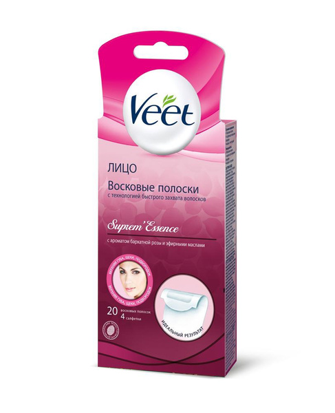 Полоски Veet Suprem Essence восковые для лица, 18 шт./уп. - купить с ...