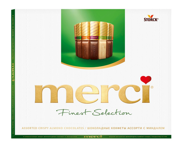 Merci, конфеты с миндалем, шоколадное ассорти в подарочном наборе ...