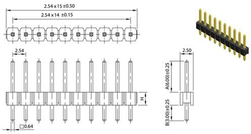 PLS-10 (DS1021-1x10), Вилка штыревая 2.54мм 1x10pin прямая / 15 штук ...