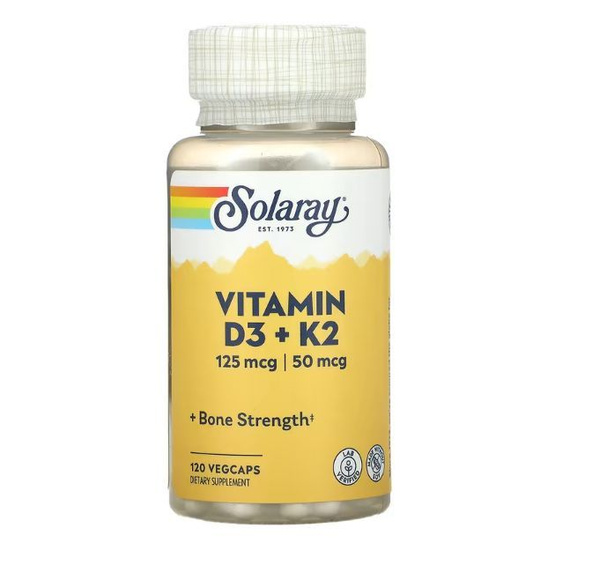 Витамины Д3 и К2 Solaray VItamin D3 + K2, 125мкг, 120 капсул - купить с ...