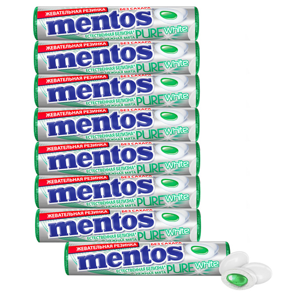 Жевательная резинка Mentos Pure White вкус Нежная мята, 8 шт по 15,5 г ...