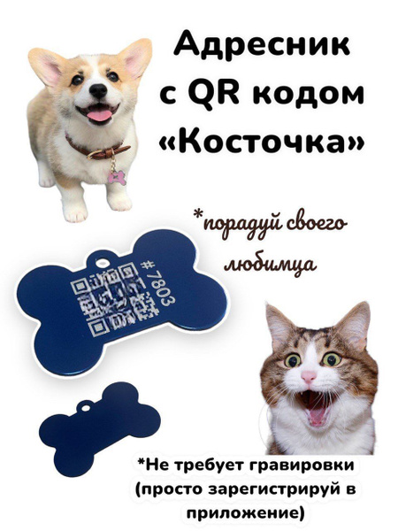 Адресник для собак с QR кодом в виде косточки / Адресник для кошек с QR ...