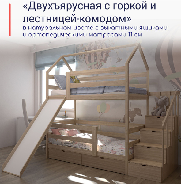 Двухъярусная кровать Лунный Лес С ортопедическими матрасами ...