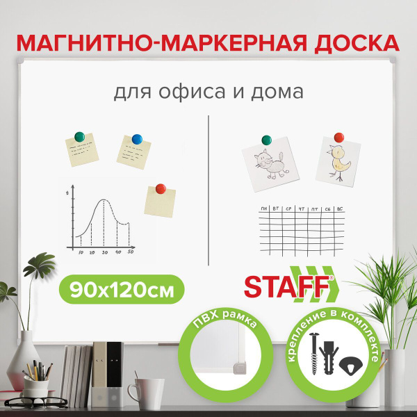 Доска демонстрационная магнитно-маркерная на стену для офиса и дома ...