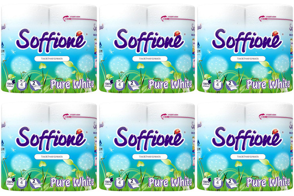 Soffione Туалетная бумага 2-х слойная Pure White, 6 упаковок по 4 шт ...