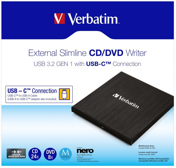 Пишущий привод VERBATIM ES CD/DVD WRITER USB 3.2 G1/USB-C - купить с ...