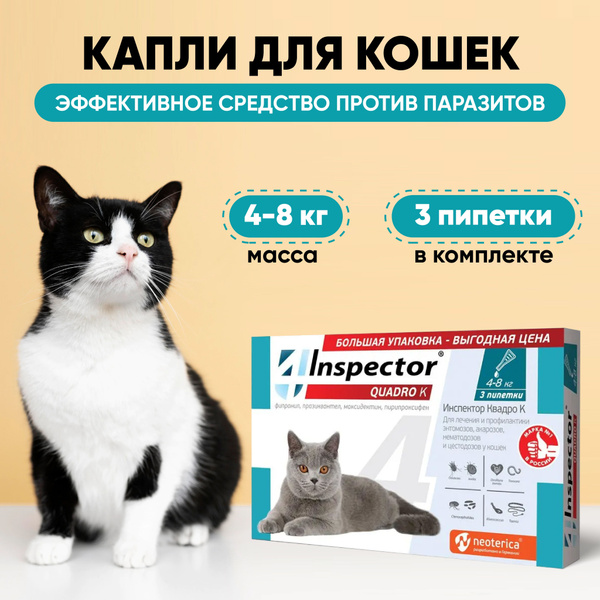 Инспектор Квадро К капли для кошек 4-8 кг (3 пипетки) - купить с ...