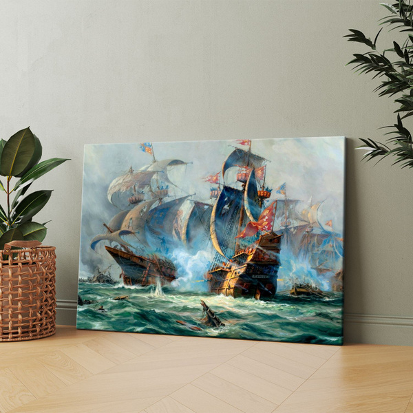Картина на холсте (Морской бой) 30x40 см. Интерьерная, на стену ...