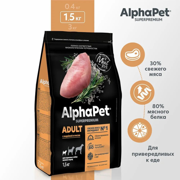 Корм для собак премиум сухой AlphaPet Superpremium для животных мелких ...