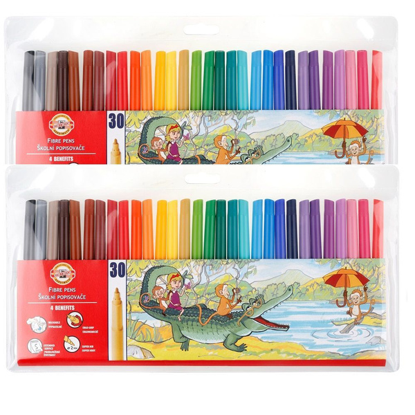 Фломастеры 1+1 KOH-I-NOOR ZOO 30 цветов смываемые в ПВХ упаковке 2 ...