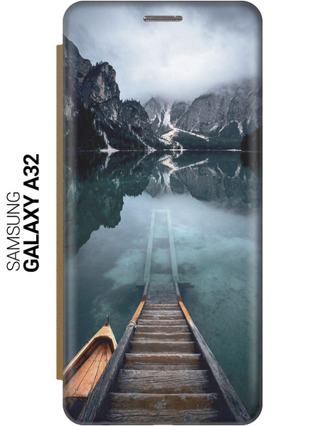 Чехол-книжка на Samsung Galaxy A32 / Самсунг А32 c принтом "Горы, озеро ...