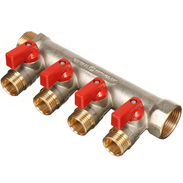 Коллектор для воды, 3/4"х1/2", Г-Ш, кран, 4 выхода, Stout, SMB 6210 ...