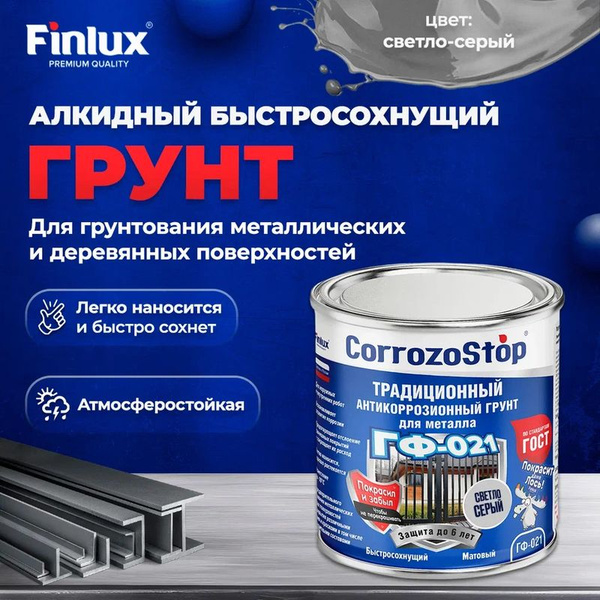 Алкидная грунтовка Finlux ГФ-021 по ржавчине, для металла и дерева ...
