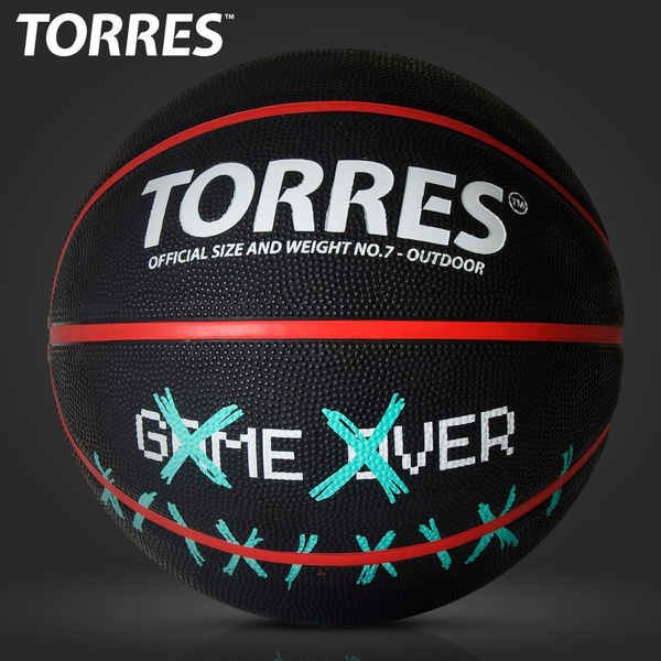 Мяч баскетбольный TORRES TORRESбаскGameOver, 7 размер, черный, красный ...