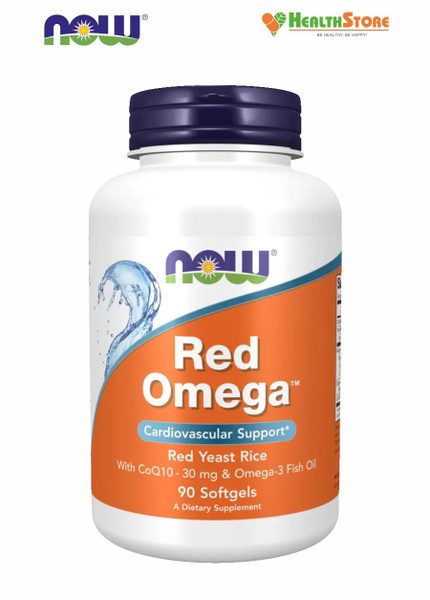 NOW Red Omega 90 софтгелевых капсул Нау Красный Рис, коэнзим Q10, Омега ...