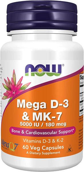 Витамин Д3&К2 NOW Mega D3 K2 (Д3 5000, витамин К2 МК-7 180 мкг), 60 ...