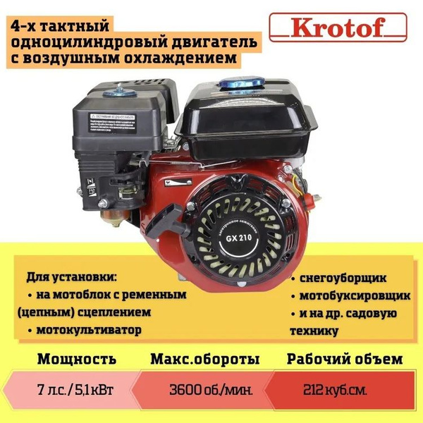 Двигатель GX 210 (7 л.с., бенз., 212 куб.см., без шкива, вал 19мм) для ...