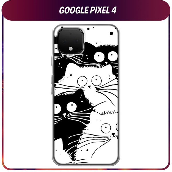 Силиконовый чехол на Google Pixel 4 / Гугл Пиксель 4 "Коты черно-белые ...