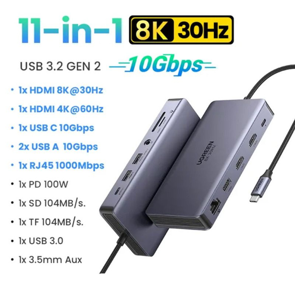 Хаб UGREEN CM681 (15965) Revodok 11-in-1 USB C Hub Dual HDMI - купить с ...