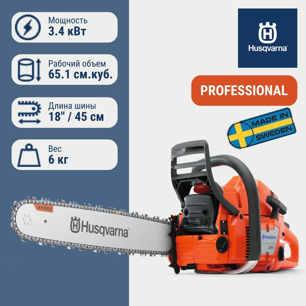 Характеристики Бензопила Husqvarna 365 с шиной X-Force 18" и цепью X ...