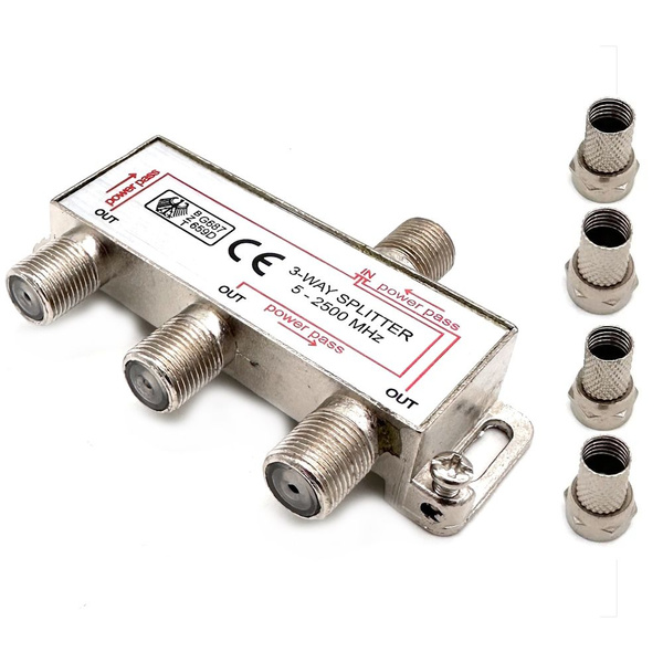 Сплиттер антенный, делитель ТВ сигнала х 3 F-разъем, 5-2500 МГц металл ...