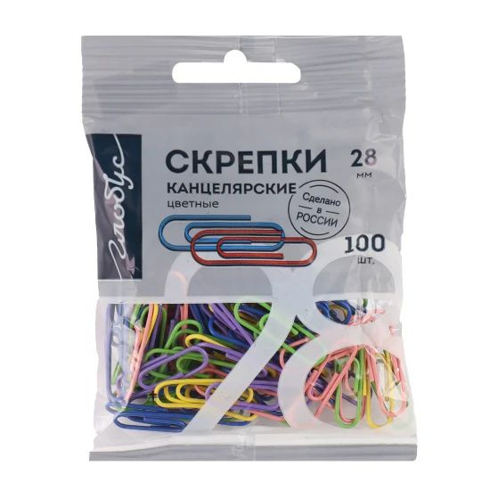 Скрепки 28 мм, 100 шт, овальная, цветное, цвет ассорти, пакет - купить ...