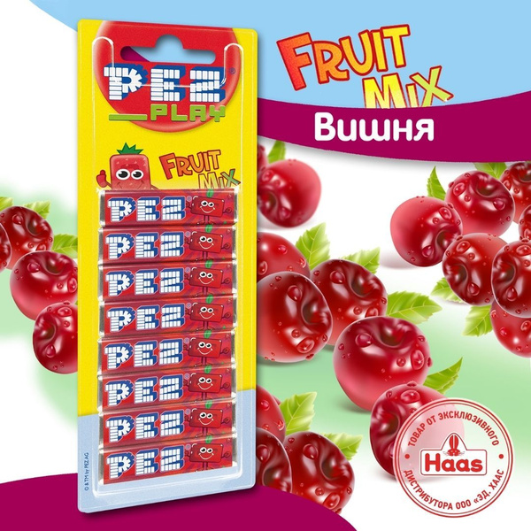 Pez конфета со вкусом вишни, 8 шт в блистере. Подходит для дозаторов ...