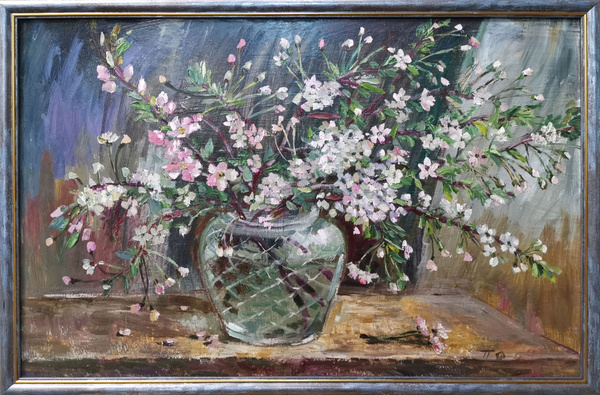 Картина. Ольга Пономарева "Цветение", картон, масло, 40х60 см, габ 61 ...
