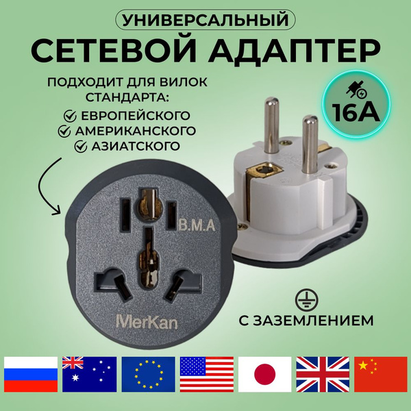 Универсальный сетевой адаптер, 1 шт.. Переходник на евро вилку UK/US/CN ...