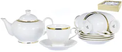 ГРАЦИЯ, набор чайный (13) 6 чашек 250мл + 6 блюдец + чайник, NEW BONE CHINA, декор  ...
