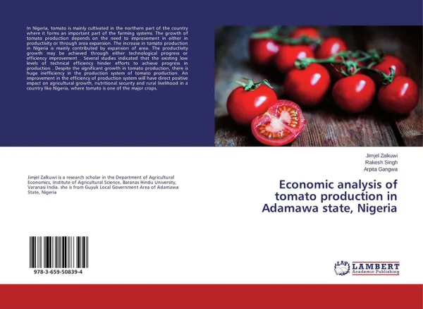 Обложка книги Economic analysis of tomato production in Adamawa state, Nigeria, Jimjel Zalkuwi,Rakesh Singh and Arpita Gangwa