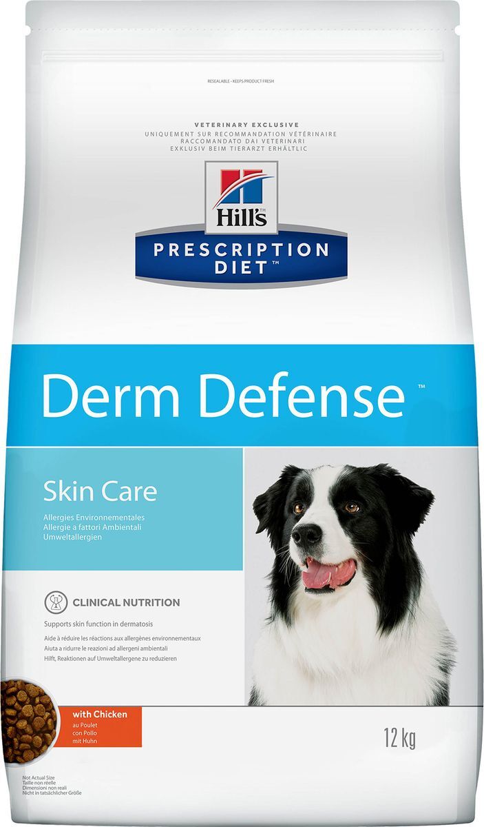 фото Корм сухой Hill's Prescription Diet Derm Defense Skin Care для собак для поддержания здоровья кожи и при аллергии на компоненты окружающей среды, с курицей, 12 кг