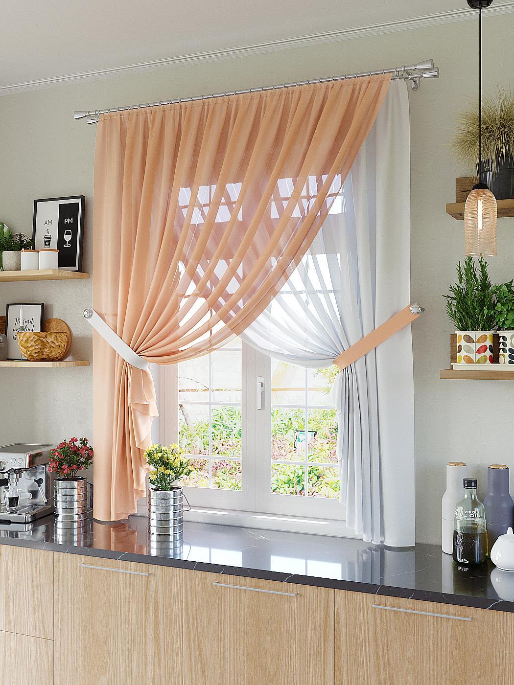 Тюль со шторами на кухню дизайн фото