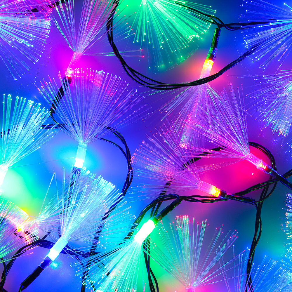 гирлянда кисточки. кисточки и гирлянда тассел. гирлянда из кисточек. оптоволоконная гирлянда. электрогирлянда космос 40led_rgb (кисточки мультиколор, 5,4м).