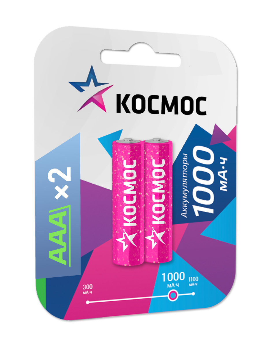 Аккумуляторные батарейки Космос AAA (HR03)  1000 mAh, 2 шт.