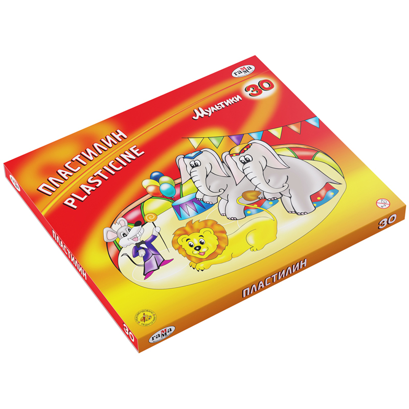 Пластилин Гамма "Мультики", 30 цветов, 600г, со стеком, картон. упак ...