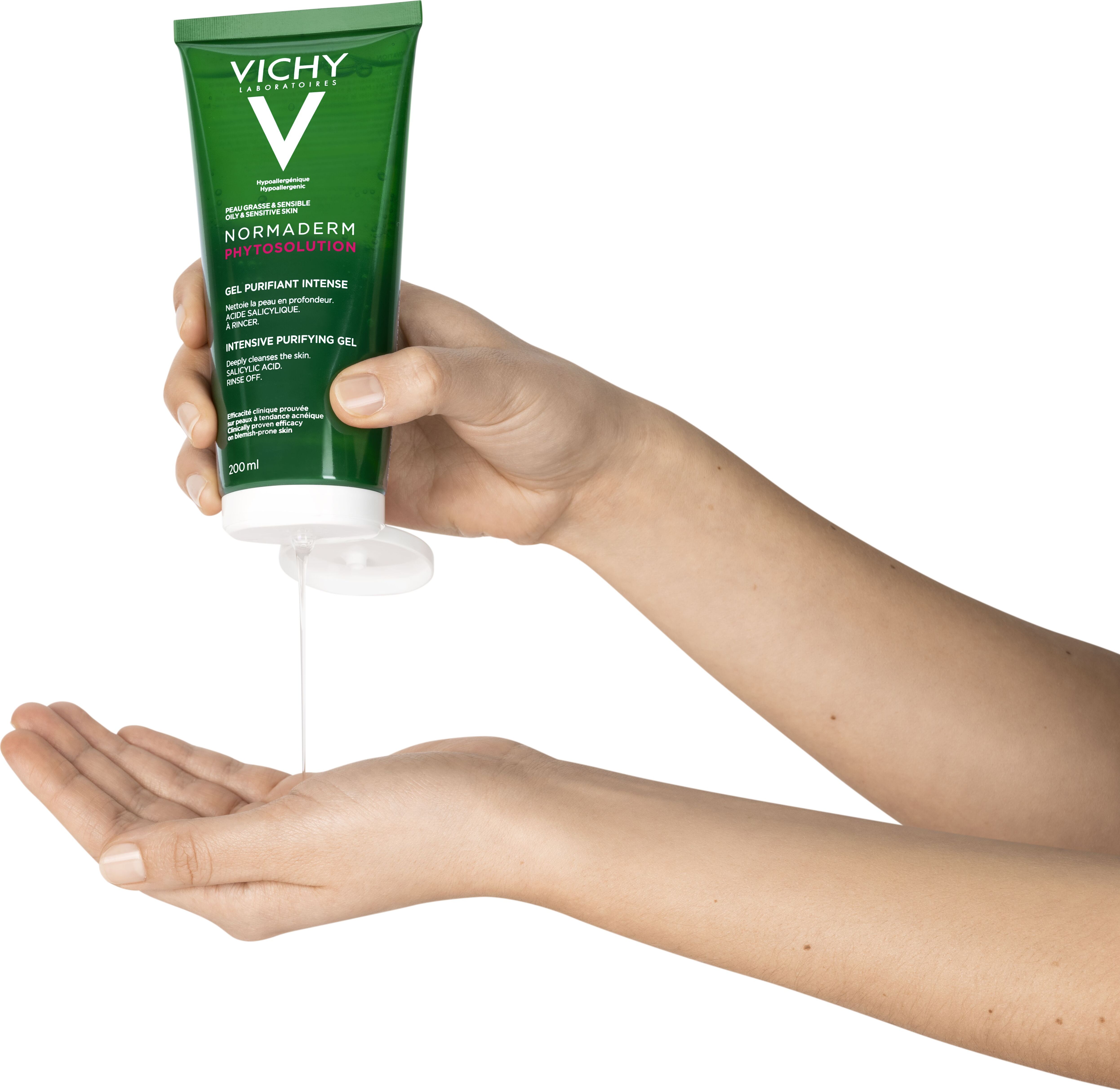 Vichy gel purifiant intense. Vichy Normaderm гель. Виши Нормадерм фитосолюшн гель. Vichy Normaderm phytosolution 1+1. Vichy, очищающий гель для умывания Normaderm phytosolution Intensive Purifying Gel, 200 мл.