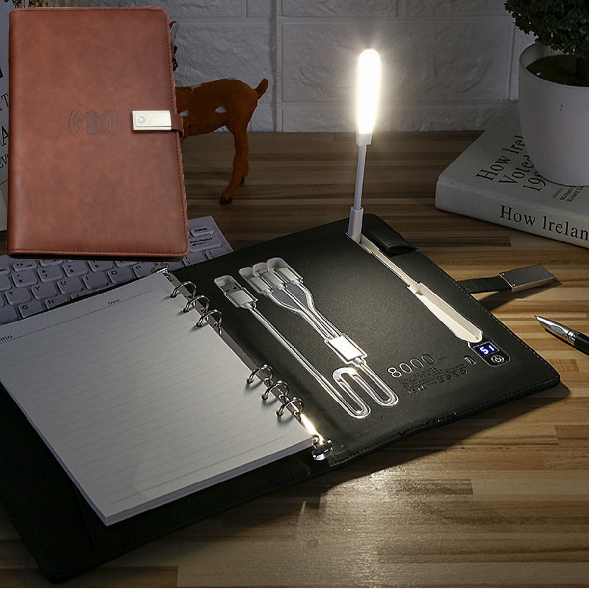 Блокнот с беспроводной и проводной зарядкой NOTEPAD and PEN, PowerBank 8  000 mAh, Flash-накопитель на 16Gb, Светодиодная лампа, цифровое обозначение  заряда - купить с доставкой по выгодным ценам в интернет-магазине OZON  (334708792)