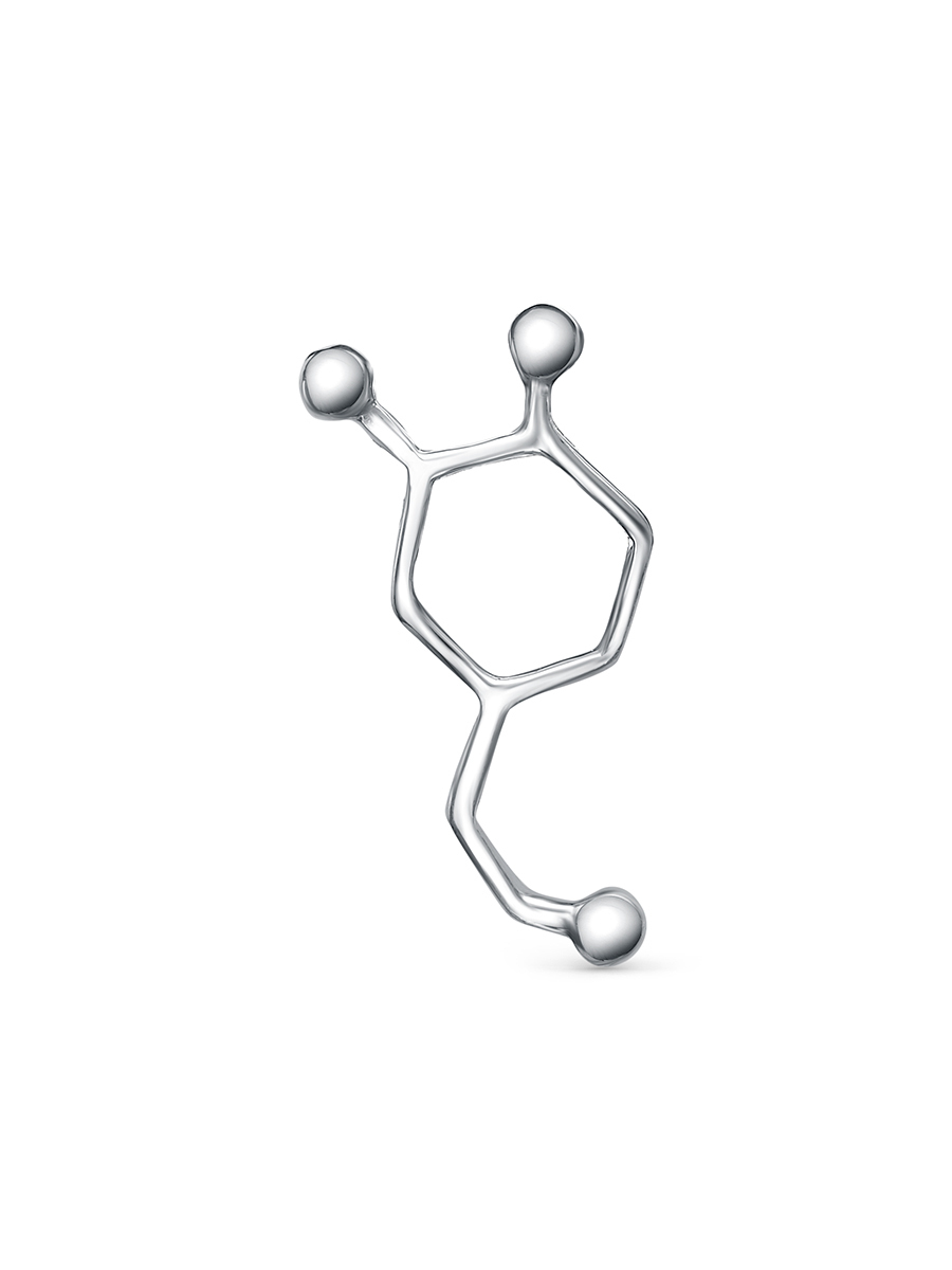 Брошь Молекула дофамина из Серебра 925. Пин гормон радости, удовольствия.