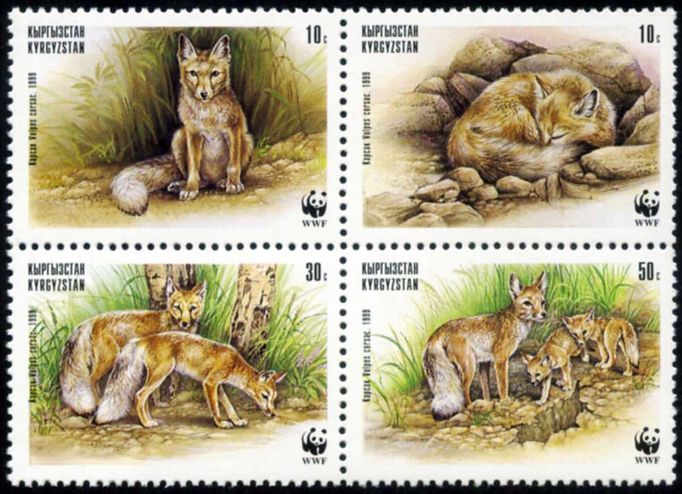 168 171. Марки Киргизии фауна. Почтовые марки животные. Волки на почтовых марках. Блок марок лисы.