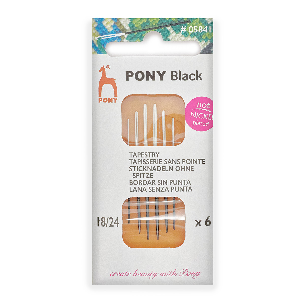 Иголки для шитья и вышивания белое ушко, Pony BLACK Tapestrys, №18-24, 6 шт, 05841