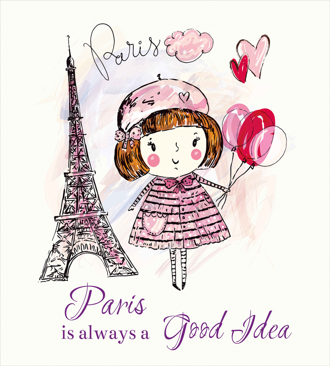 Девушка с шариками в Париже рисунок