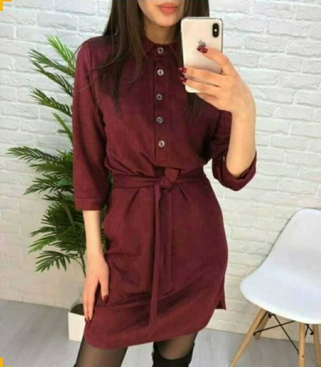 Платье рубашка бордовая