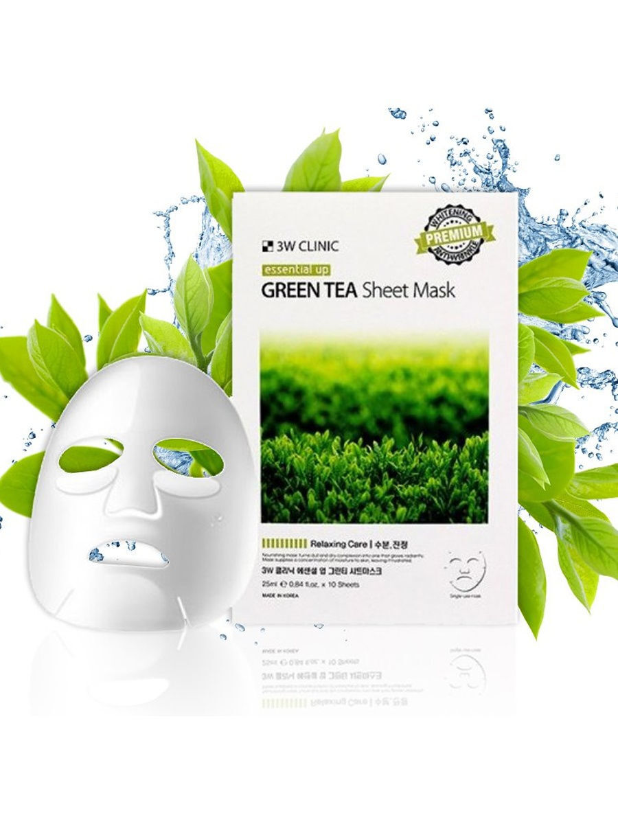 Чай маска. Маски 3w Clinic Green Tea. Маска тканевая 3w Clinic Essential up Green Tea Sheet Mask(25 мл). 3w Clinic тканевая маска зеленый чай. 3w Clinic Essential up Derma cica Sheet Mask, тканевая маска с центеллой.