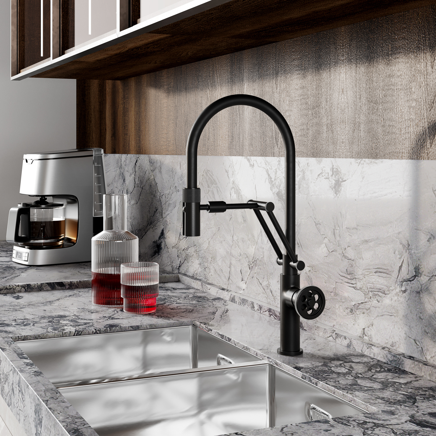 Фото товара на маркетплейсе ozon Смеситель для кухни с гибким изливом, черный матовый, Grange, IDDIS, GRABLFLi05