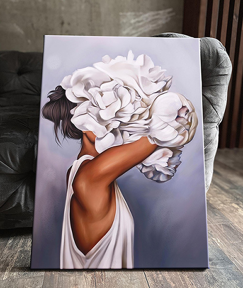 интерьерная картина девушка с цветами в голове
