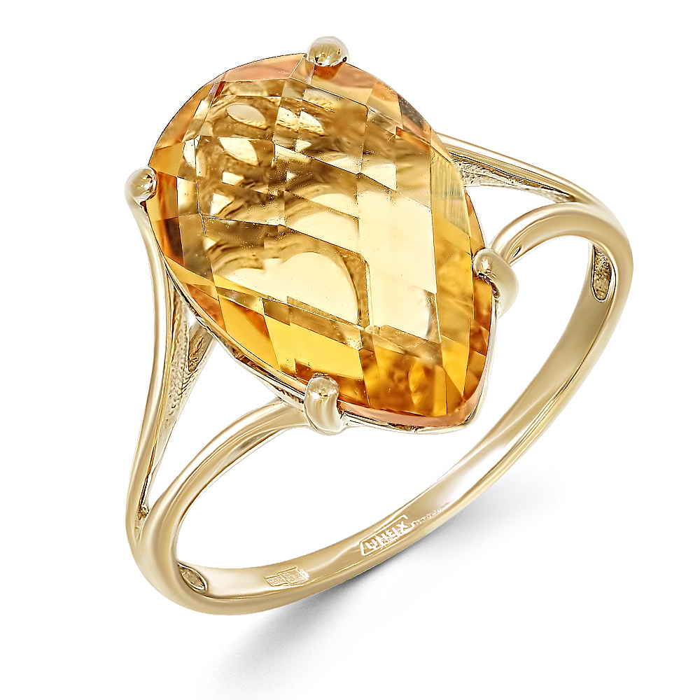 Кольцо с цитрином из золота фото
