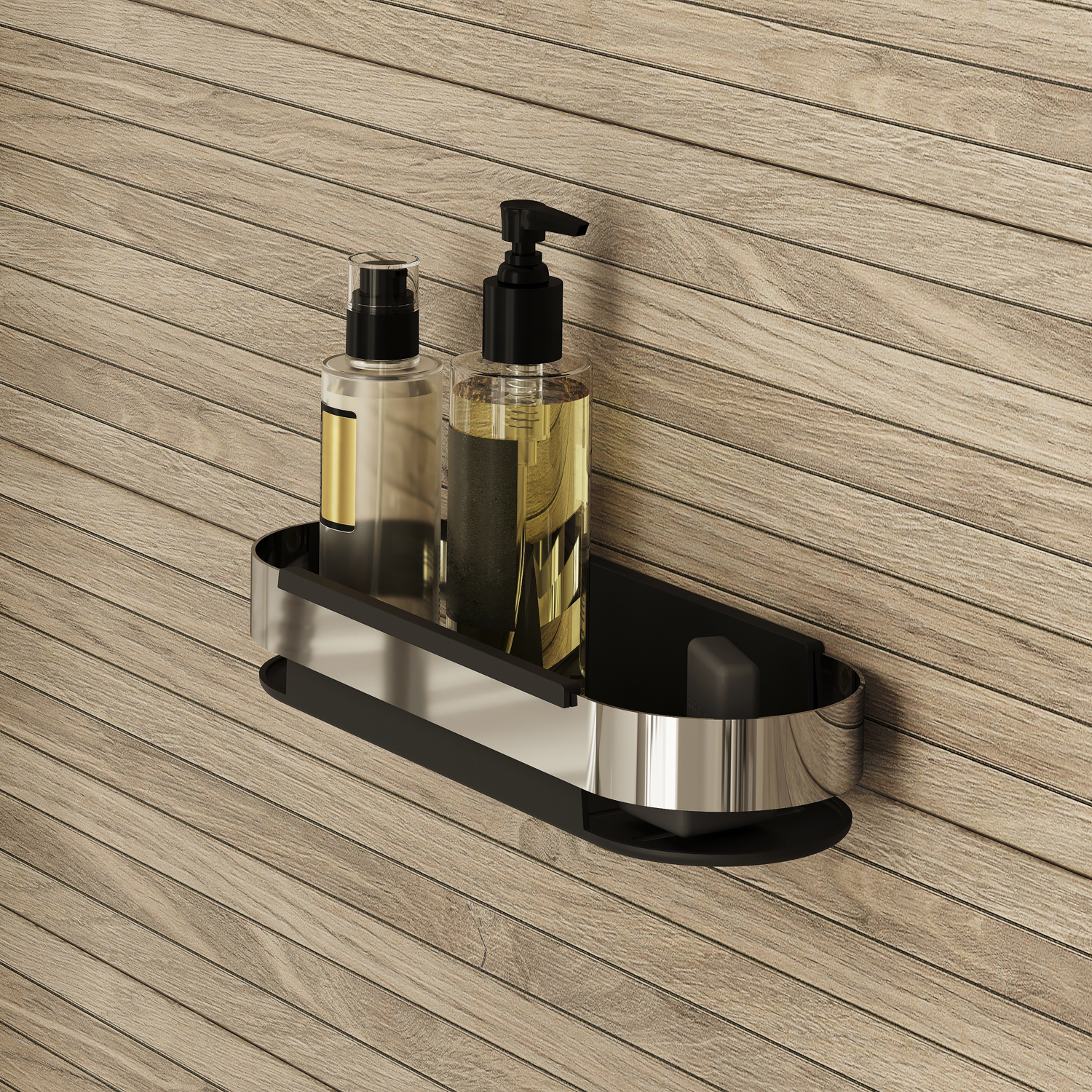 Фото товара на маркетплейсе ozon Полка для ванной настенная, нержавеющая сталь, черная, IDDIS, SHE12SBi44